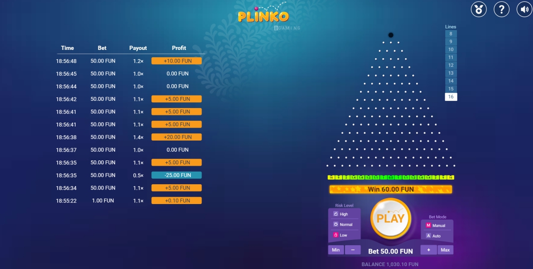 Démo Plinko | Plinko jouer en ligne - Jouer pour de l'argent réel